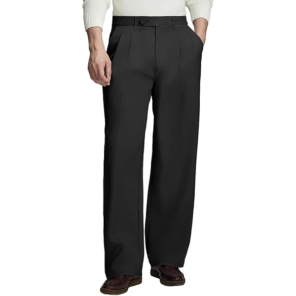Men High Waisted Classic Fit Pleated Trousers Business Simple