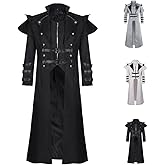 FMMOEK Medieval Costumes Steampunk Long Trench Coat Gothic Victorian Vintage Tailcoat Jacket Mens Double Breasted Zipper Coat