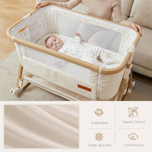 Maydolly Beistellbett 3 in 1 Portable Baby Bed with Breathable Mesh and Sheet, Adjustable Pram Cot (Cream White)