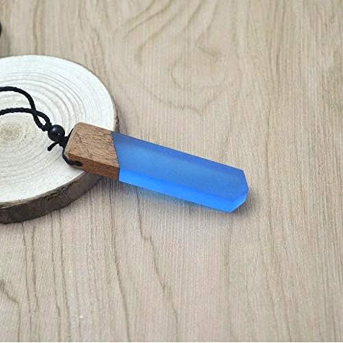 Wood Resin Necklace Pendant Long Adjustable Rope Chain Natural Wooden Necklace - Jewelry Gifts for Men and Women