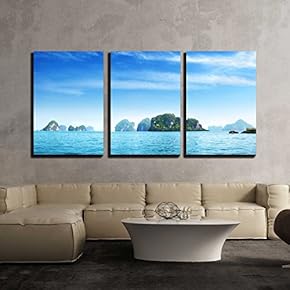 3 Piece Canvas Wall Art - Island in Andaman Sea Thailand - Modern Home Art Stretched and Framed Ready to Hang - 16"x24"x3 Panels