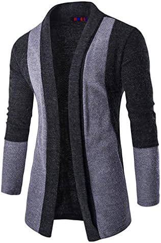 HHLJ Mens Casual Slim Fit Basic Designed Long Sleeve Aztec Open Front Stitching Knit Cardigan Coat Sweater (XL, Dark Grey)
