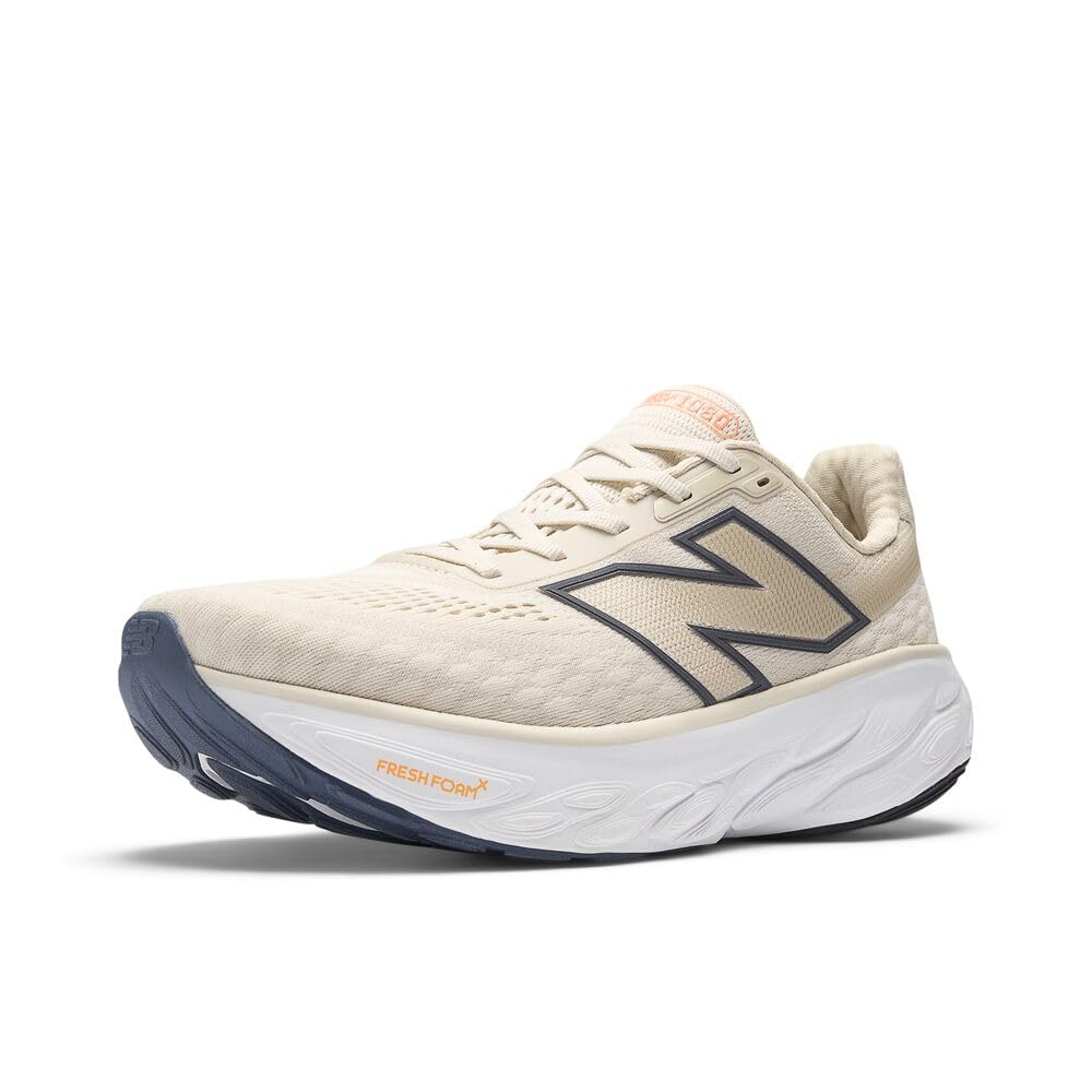 New Balance Men's Fresh Foam X 1080 V14 Running Shoe, Sea Salt/Vintage Indigo/Hot Mango, 9 M Image