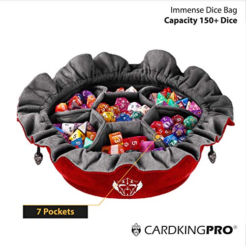 CardKingPro Immense Dice Bags with Pockets - Red - Capacity 150+ Dice - Great for Dice Hoarders