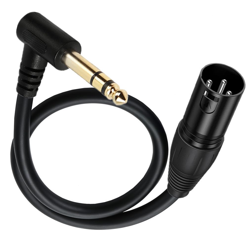 Halokny XLR to 1/4 Cable, 90 Degree 6.35mm (1/4 Inch) Mono TRS Plug Male to 3 pin XLR Male Balanced Microphone Stereo Audio Converter Adapter 50cm/1.6Feet (XLR Male to 6.35mm TRS)