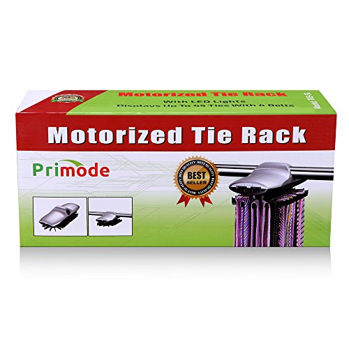 Primode Motorized Tie Rack with LED Lights Closet Organizer, Stores & Displays Up to 45 Ties