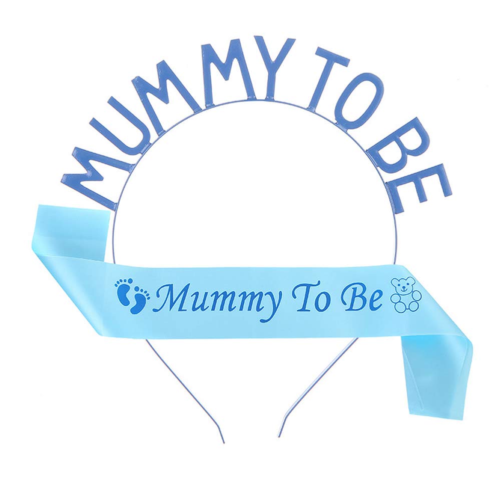 Dusenly Mummy To Be Sash for Baby Shower Mummy To Be Crown Tiara Headband for Girls Boys Baby Shower Party Decoration (Blue)