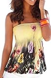 Women Sexy Floral Print Tube Bra Style Elastic Strapless Tee Shirt Tops (S, Yellow) …