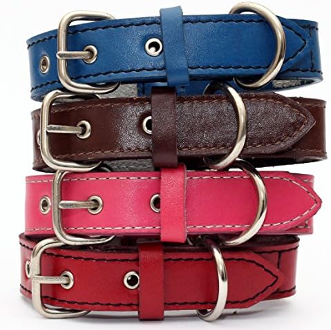 Genuine Leather Dog Collar with Stainless Steel Buckle and Double D Rings (10-12 Inch, Red), Long Neck Collars Made By forPups