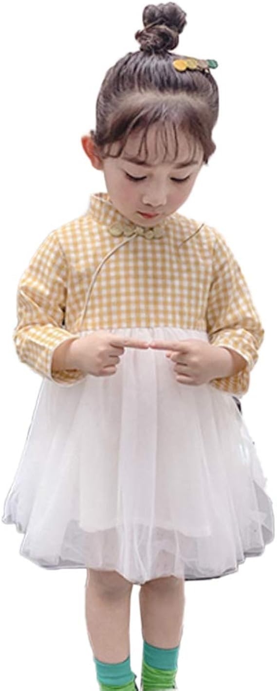 Amazon Yuanyuan 春と秋のドレス 子供用ドレス 長袖ドレス 子供用長袖ドレス 秋のドレス 女の子のドレス 春と秋の 女の赤ちゃん チェ ック柄 チャイナスタイルのドレス チャイナドレス プリンセスドレス スカート 通販