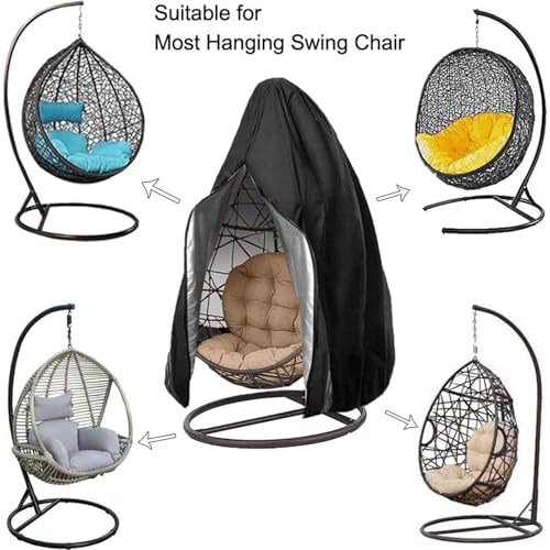 EASYBUYTECH Patio Egg Chair Covers with Zipper, Wicker Egg Swing Chair Covers, Waterproof Heavy Duty Weather Resisatnt Outdoor Chair Cover, Windproof Hanging Chair Cover, 190 x 115cm, Black