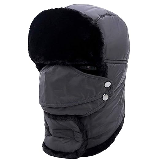Huttoly Wintermütze mit Ohrenklappen?DunkelgrauHut, Wintermütze mit Fellmütze, Kunstfellmütze. Fliegermütze hält warm beim Sk