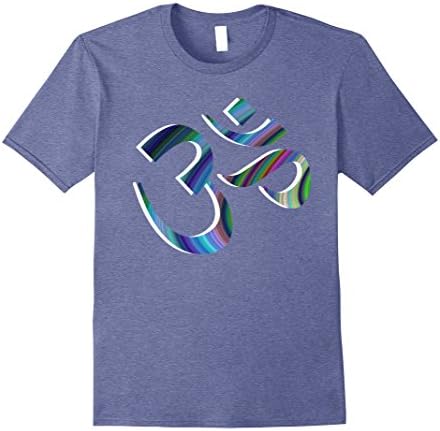 Mens Rainbow Striped Om Symbol Yoga T-Shirt Peace Spiritual Power 2XL Heather Blue