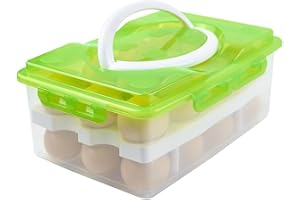 Hotumn 2-Tiers Deviled Egg Containers with Lid - Convenient Refrigerator Egg Trays for Kitchen Cabinets - Perfect for Camping Egg Carrier - Store and Organize 24 Eggs (Green)