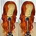 EVLYNN Hair Lace Front Wigs red brown Synthetic orange Loose Wave Wigs Heavy Density Glueless Long Lace Wigs for Women Synthetic Wig (24 Inch Orange Red brown Wavy Lace Front Wig)