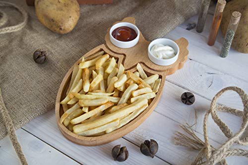 The Mammoth Design Chips and Dip Serving Platter | Serveware with Porcelain Sauce Bowl | Organic Wooden Snack, Appetizer Tray, Dish | Decorative Home, Kitchen Accessory | for Kids, Adults (Owl)