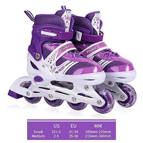Adjustable Inline Skates for Kids， Outdoor Roller Skates with Full Light Up LED Wheels, Safe and