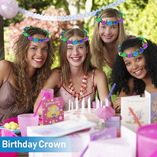          LED Flower Crown Glow in The Dark Party Favors, 12 Pack Adjustable Flower Wreath Headband Luminous 10 LED Flower Headpiece Flower Headdress for Girls Women Wedding Holiday Gifts Dress Up Accessories - Thumbnail 6