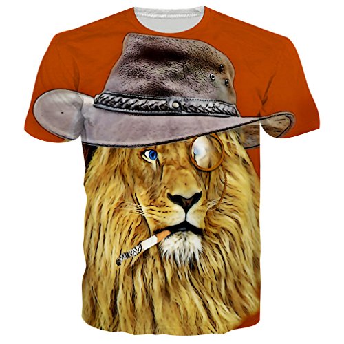 RAISEVERN Unisex 3d Cool Lion Printed Hip Hop Style T-Shirts Tees M