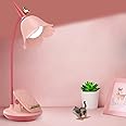 KoudHug Pink Desk Lamp with Clamp, Rechargeable LED Small Lamp, Adjustable Gooseneck, Dimmable Cute for Kids Girls Bedroom Dorm Office