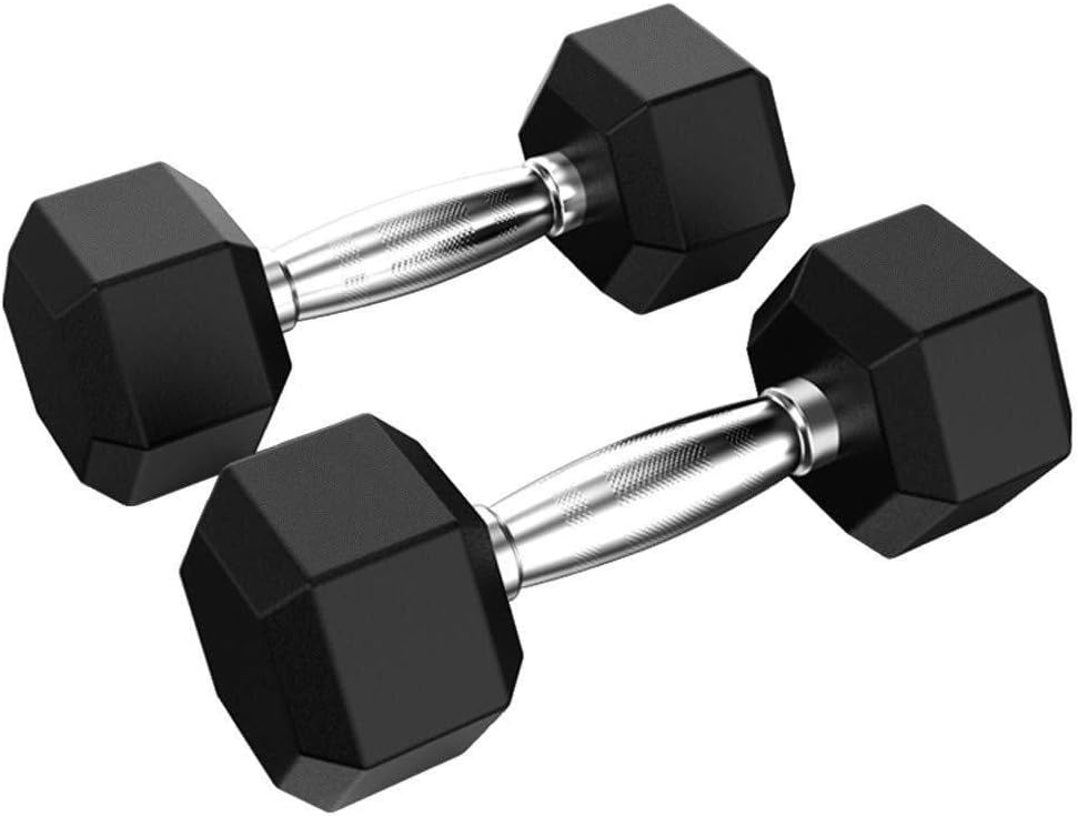 Queen Boutiques Dumbbells Barbell 2-Piece Hex Rubber Dumbbell Set, Metal Handle, Workout and Fitness Dumbbell Strength Training Equipment