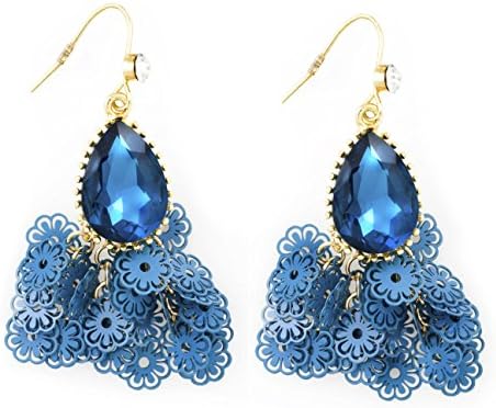 BlooMoon Teardrop Chandelier Dangle Earrings for Women with Diamond-Shaped Turquoise Green Crystal - For Prom, Wedding, Party, Casual, Fashion (in Emerald Blue)