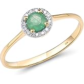Santuzza 10K Solid Gold Solitaire Gemstone Genuine Diamond Dainty Ring for Women
