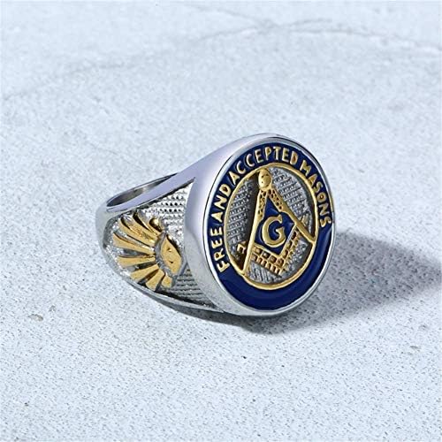 メンズ ステンレススチール フリーメイソンシンボル フリーメイソンリング シルバー ゴールド ブルー フリーメイソン シグネットリング バンド B07sflxjvf 5 338円