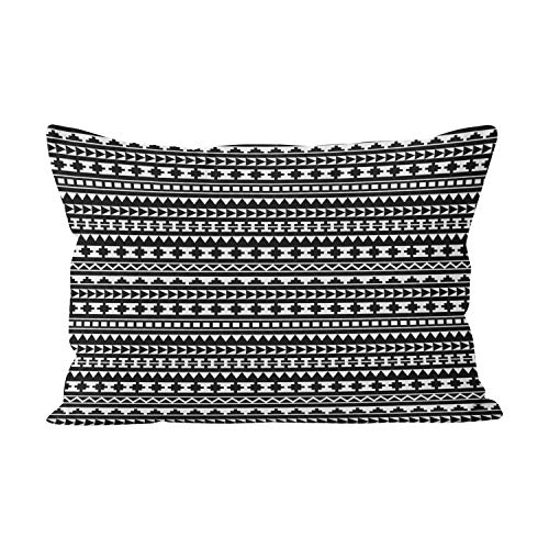 Suklly Black and White Aztec Tribal Unique Hidden Zipper Home Decorative Rectangle Throw Pillow Cover Cushion Case 20x36 Inch King One Side Design Printed Pillowcase