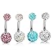 ORAZIO 14G 316L Stainless Steel Belly Button Ring,4Pcs Belly Button Rings Internally Threaded Round Nipple Barbell Studs Navel Ring,Multicolor Round CZ Belly Rings for Women Body Piercing Jewelry