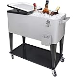 Nattork 80 Quart Rolling Cooler Cart,Portable Wicker Cooler Trolley for Outdoor Patio Deck Party,Beverage Bar Stand Up Cooler