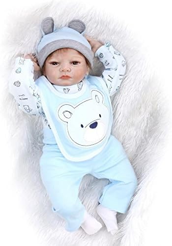 Prezzo Nicery Reborn Baby Reborn Bambino Reborn Bambola Morbido Silicone Vinile 22inch 55 Centimetri Magnetica Bocca Realistica Della Ragazza Del Giocattolo Orso Bianco Blu Reborn Doll A3IT Offerte