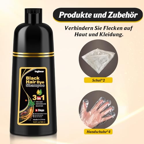 Black Hair Dye Shampoo for Grey Hair, Instant Hair Colour Shampoo for Men and Women, Black Hair Dye Shampoo 3 in 1, Hair Colour, 500 ml