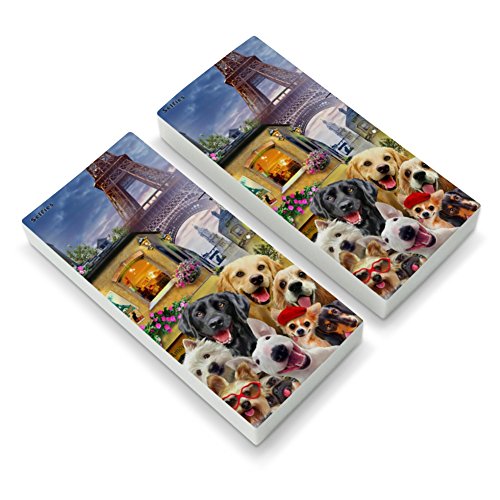 Old Paris Eiffel Tower Dogs Selfie Eraser Set of 2