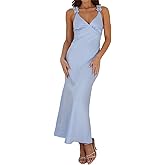 Phicia Summer Satin Spaghetti Strap V Neck Midi Dresses for Women Wedding Guest Elegant Flower Backless Cocktail Formal Dress