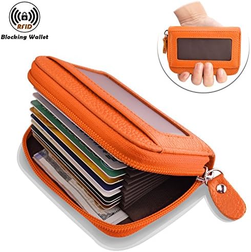 Rfid Wallet Women and Men,Ladies Credit Card Holder,Rfid Wallet Leather, Ladies Purse RFID Protector Genuine Leather (Orange(ver.2))