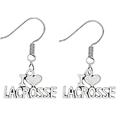 Lacrosse LOVE Earrings – Silver-Plated Dangle Jewelry, Lacrosse Accessories & Gifts for Women, Players, Coaches & Fans, Lacrosse Charm Earrings, Team Spirit Jewelry