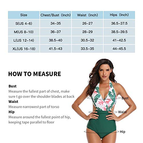 Women\'s Surplice Neckline Halter One Piece Swimsuits Printing High Waist Cross Monokin Swimwear Beach  Bathing Suits Green(L)