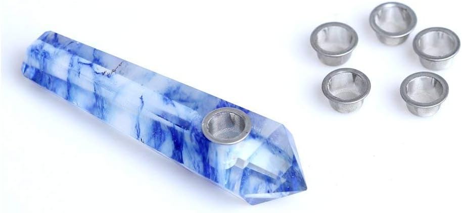 ruhong 3.5-4.5 Inches Natural Quartz Stone Healing Crystal Fluorite Point Wand Craft with 3 Metal Filters &1 Brush Wholesale (Light Blue)