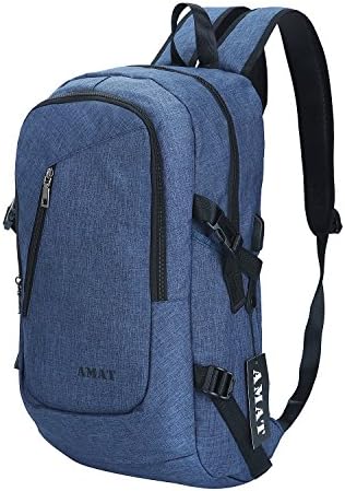 Amat Laptop Backpack with USB Charging Port Fits Under 17-Inch Laptop and Notebook, Grey (3-Dark blue)