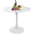 Round White Dining Table Modern Kitchen Table 32" with Pedestal Base in Tulip Design, Mid-Century Leisure Table for 2 to 4 Person