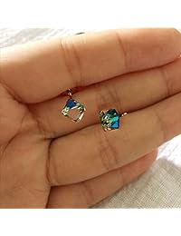 Pendientes de tuerca de plata de ley 925 con cristales cuadrados para mujer o niña