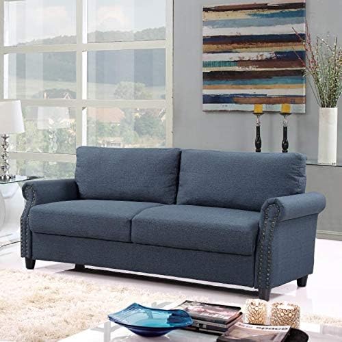 Amazon Com Classic Living Room Linen Sofa With Nailhead Trim