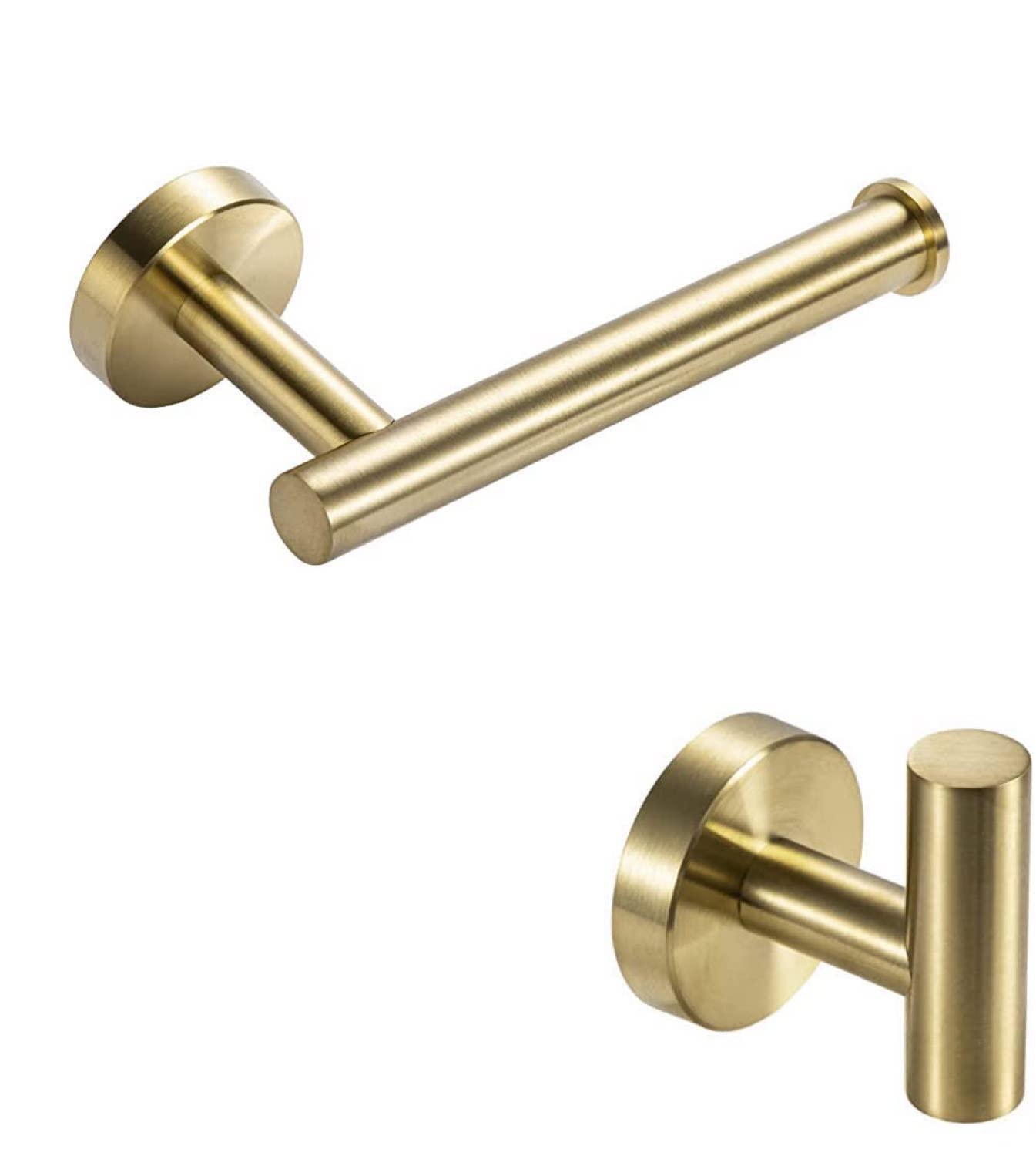 YUET Towel and Toilet Roll Holder Set Bathroom Accessory 2 Pieces Home Paper Tissue & Coat Hook Holders Bar Accessories SUS 304 Stainless Steel Hardware Wall Mounted Brushed Brass (Gold)