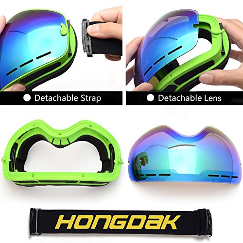 Hongdak Ski Goggles, Snowboard Goggles UV Protection, Snow Goggles Helmet Compatible for men women boys girls kids, Anti fog OTG