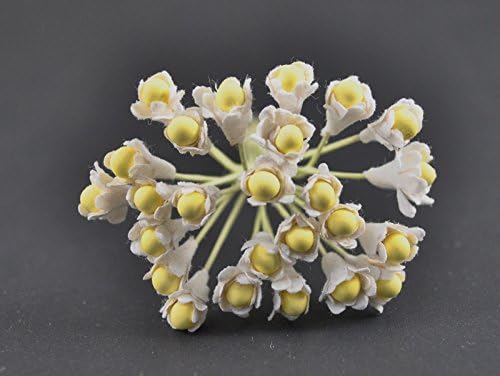 50 Individual Stems With Pliable Flower Embellishments Mulberry Paper Gypsophila Bead Center WHITE For Doll House Craft Embellishment Arts Crafts DIY Length 1/4" (0.6cm)