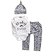Newborn Boy Girl 3pcs Set Mustache Beard Long Sleeve Romper+Pants+Hat (0-3months, White)