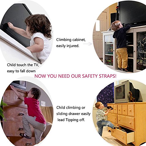 Anti Tip Straps TV & Furniture Safety Wall White Baby Childproofing Drawer,Flat Screens, Earthquake,Television Antitip (4Pack)