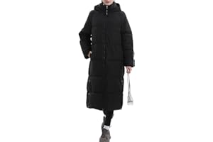 PUFFIT Extra Long Puffer Jackets for Women, Hooded, Thicken Warm Winter Jacket, Water Repellent, Two-Way Zipper Winter Coat