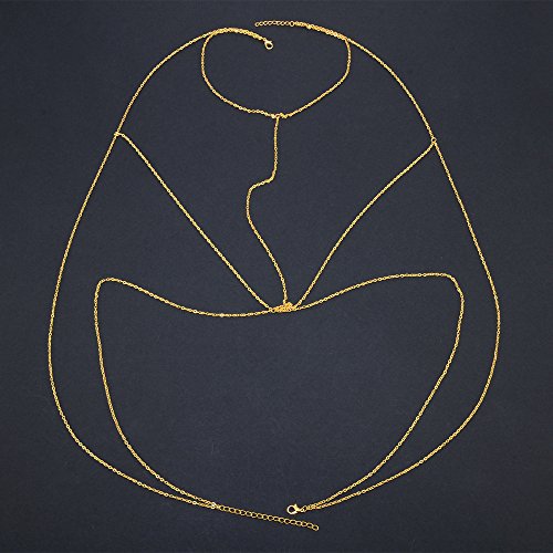 VITORIA'S GIFT Sexy Gold Tone Body Chain Tassel Crossover Adjustable Bikini Fashion Belly Chain Waist Chain Necklace(1 Pcs) (Cross-V-gold)